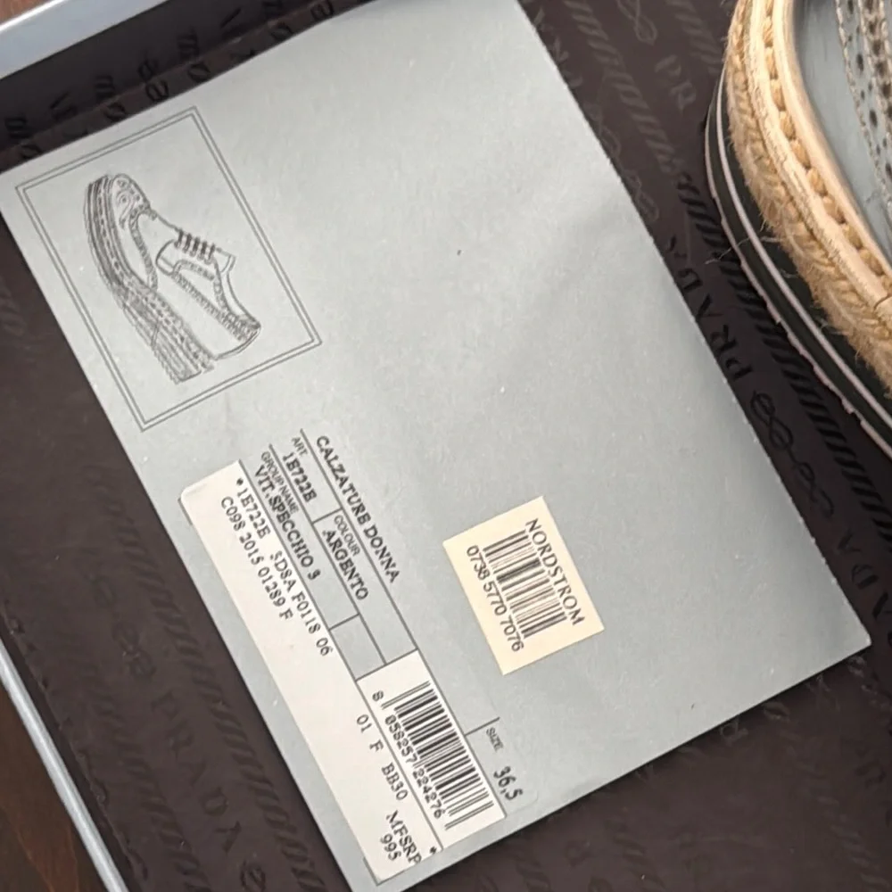 Prada Metallic Silver Espadrille Shoes